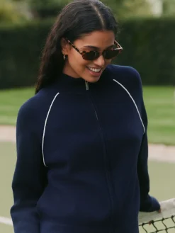 self. Navy Full Zip Knitted Track Top Online