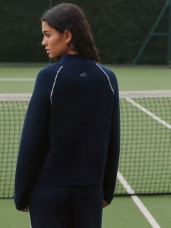 self. Navy Full Zip Knitted Track Top Online