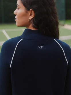 self. Navy Full Zip Knitted Track Top Online
