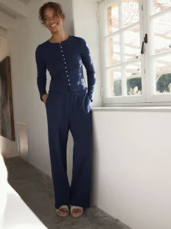 self. Ribbed Button Through Pyjamas Navy New