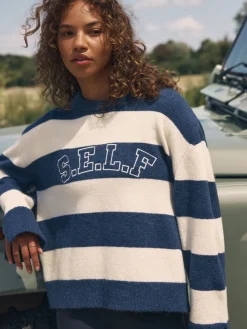 self. Knit Jumper Navy Stripe