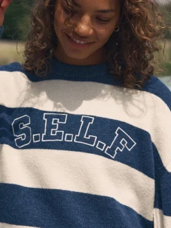 self. Knit Jumper Navy Stripe