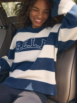 self. Knit Jumper Navy Stripe