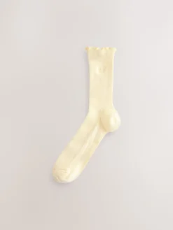 self. Neutral/Cream/Chocolate Lettuce Welt Embroidered Ankle Socks 3 Pack Hot