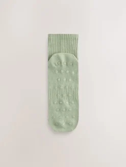 self. Cropped Ankle Embroidered Logo Gripper Socks 3 Pack Sage Green/Cream/Grey Hot