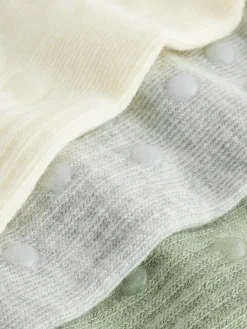 self. Cropped Ankle Embroidered Logo Gripper Socks 3 Pack Sage Green/Cream/Grey Hot