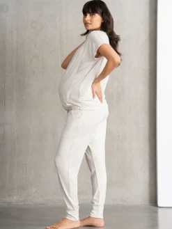 Seraphine Maternity & Nursing Hospital Bag Pyjamas 2 Piece Set Beige Oatmeal Marl New