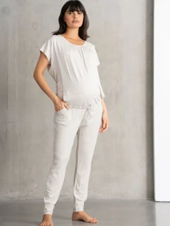 Seraphine Maternity & Nursing Hospital Bag Pyjamas 2 Piece Set Beige Oatmeal Marl New