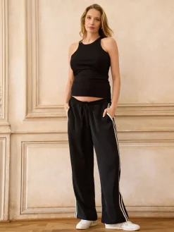 Seraphine Black & White Maternity Underbump Side Stripe Wide Leg Trousers Discount