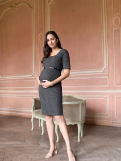 Seraphine Black A-Line Stretch Tweed Maternity Dress