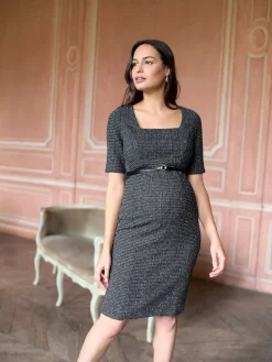 Seraphine Black A-Line Stretch Tweed Maternity Dress