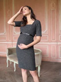 Seraphine Black A-Line Stretch Tweed Maternity Dress