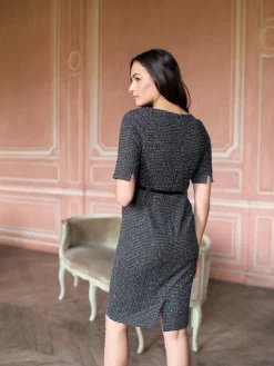 Seraphine Black A-Line Stretch Tweed Maternity Dress