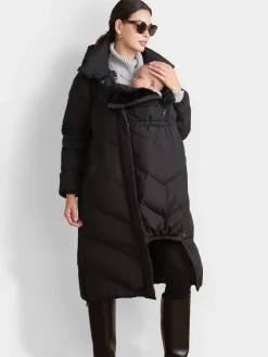 Seraphine 3-In-1 Long Chevron Puffer Maternity Coat Black Clearance