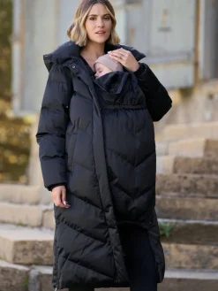 Seraphine Long 3-In-1 Maternity & Babywearing Puffa Coat Black Clearance