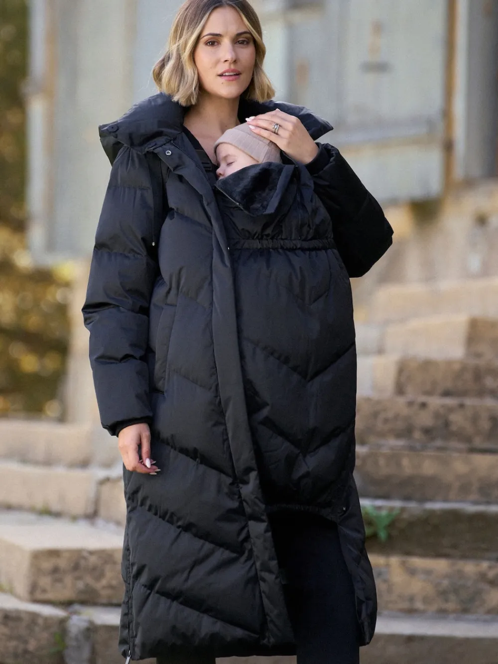 Seraphine Long 3-In-1 Maternity & Babywearing Puffa Coat Black Clearance