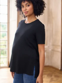Seraphine Maternity Short Sleeve Cotton Modal T-Shirt Black New