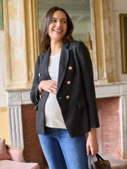 Seraphine Black Maternity Tweed Blazer