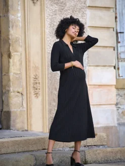 Seraphine Black Maternity Pointelle Knit Dress Best
