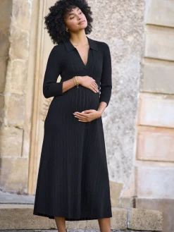 Seraphine Black Maternity Pointelle Knit Dress Best
