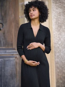 Seraphine Black Maternity Pointelle Knit Dress Best