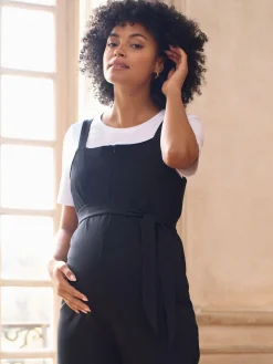 Seraphine Black Maternity & Nursing Jersey Dungarees