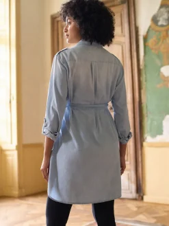 Seraphine Blue Denim Maternity & Nursing Chambray Shirt Dress Clearance