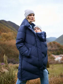 Seraphine Long Chevron 3 in 1 Maternity & Babywearing Down-filled Coat Blue New