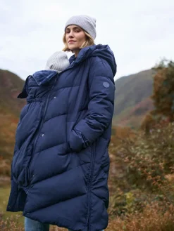 Seraphine Long Chevron 3 in 1 Maternity & Babywearing Down-filled Coat Blue New