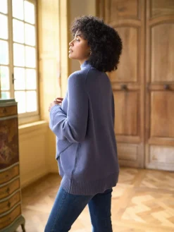 Seraphine Premium Cashmere Blend Maternity & Nursing Roll Neck Jumper Blue Discount