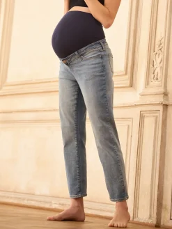 Seraphine Blue Tall Premium Organic Overbump Maternity Jeans New