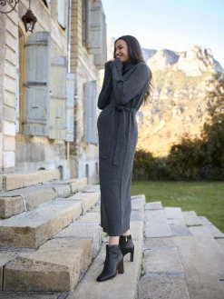 Seraphine Charcoal Grey 100% Merino Wool Maternity Knit Dress New