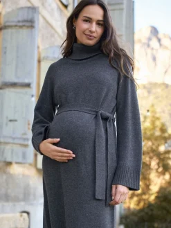 Seraphine Charcoal Grey 100% Merino Wool Maternity Knit Dress New