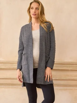 Seraphine Premium Soft 100% Wool Long Line Maternity Cardigan Charcoal Grey New