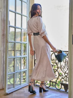 Seraphine Cream & Black Maternity Tea Dress With Lace Trim Hot