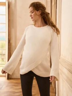 Seraphine Maternity & Nursing Cross Over Cotton Jumper Cream Clearance