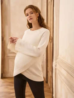 Seraphine Maternity & Nursing Cross Over Cotton Jumper Cream Clearance