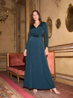 Seraphine Emerald Green Premium Maternity & Nursing Wrap Maxi Dress Clearance