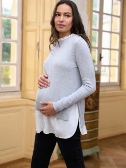 Seraphine Grey Cotton Blend Maternity & Nursing Shirt & Jumper New