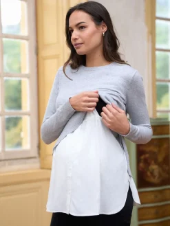 Seraphine Grey Cotton Blend Maternity & Nursing Shirt & Jumper New
