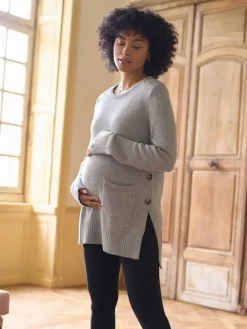 Seraphine Grey Marl Cotton Blend Maternity & Nursing Crew Neck Jumper