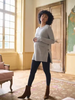 Seraphine Grey Marl Cotton Blend Maternity & Nursing Crew Neck Jumper