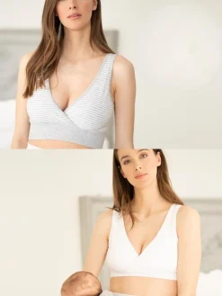 Seraphine Grey Stripe & White Maternity & Nursing Seamless Sleep Bras 2 Pack Grey Stripe & White Best