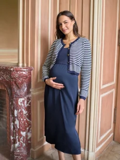 Seraphine Navy & White Maternity & Nursing Knit Top Dress Sale