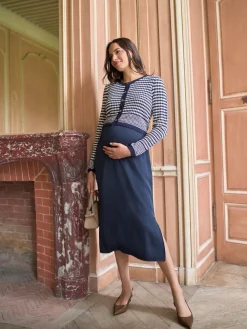 Seraphine Navy & White Maternity & Nursing Knit Top Dress Sale