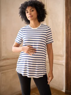 Seraphine Navy & White Stripe Maternity & Nursing Short Sleeve T-Shirt Sale