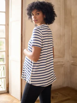 Seraphine Navy & White Stripe Maternity & Nursing Short Sleeve T-Shirt Sale