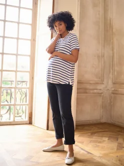Seraphine Navy & White Stripe Maternity & Nursing Short Sleeve T-Shirt Sale