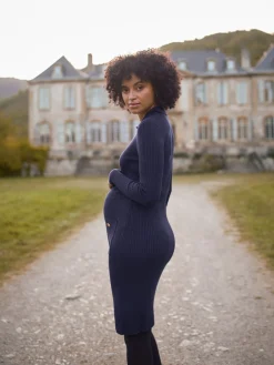 Seraphine Navy Blue Maternity Knitted Dress Discount
