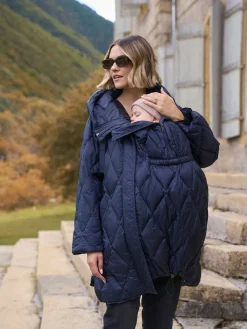 Seraphine Navy Lightweight Quilted 3 in 1 Maternity & Babywearing Coat Best